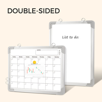 White Board Calendar, Double-Sided, 16" x 12" Monthly Planner with 8 Markers 8 Magnets 1 Eraser-Silver