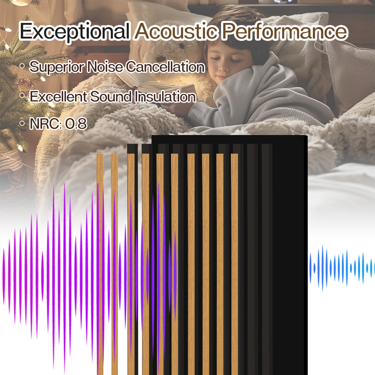 Wood Slat Acoustic Panels for Wall, 94.5" x 7.9" 2Pcs, Teakwood