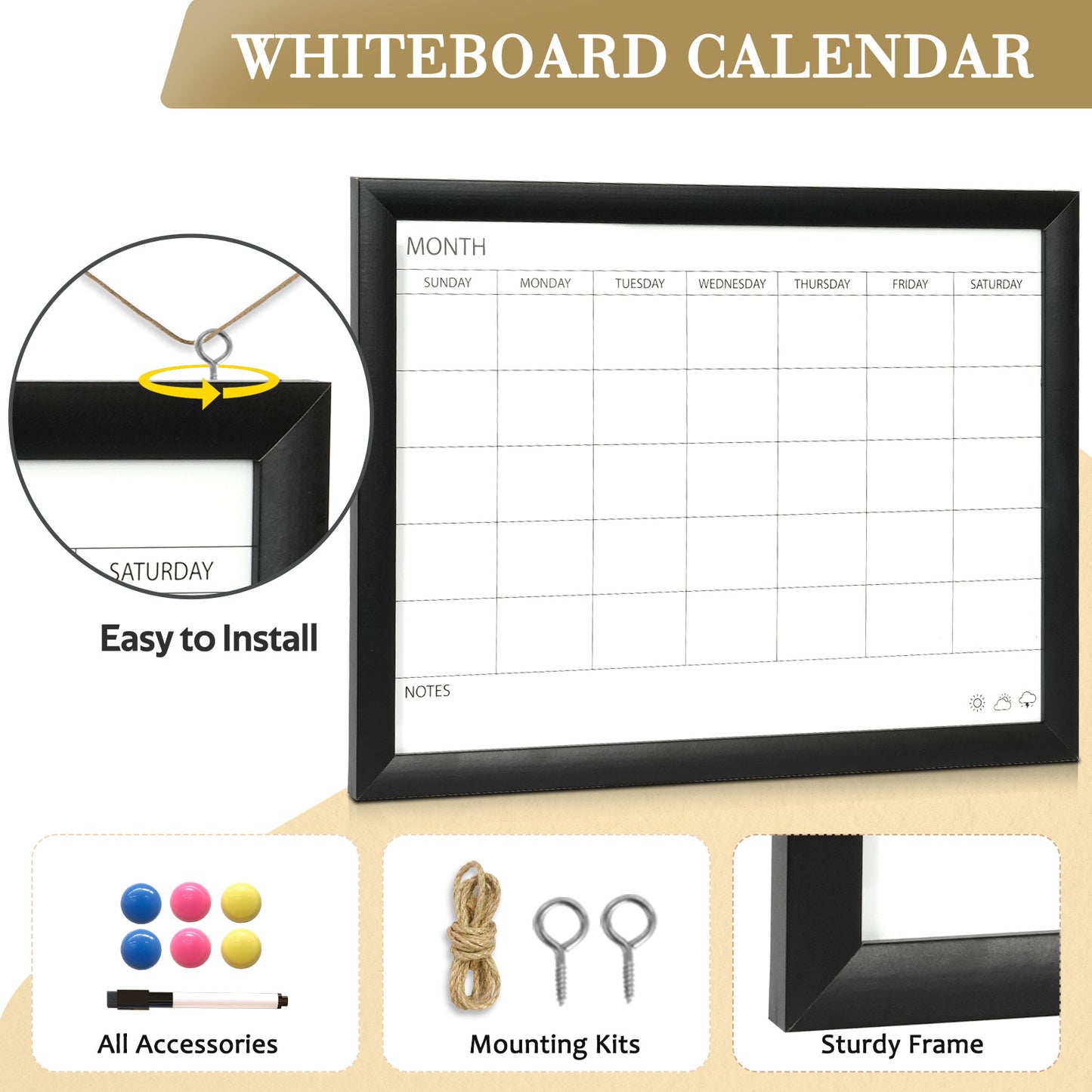 Dry Erase White Board & Monthly Calendar Board, Magnetic Whiteboard for Wall, 16"x12" Hanging Board
