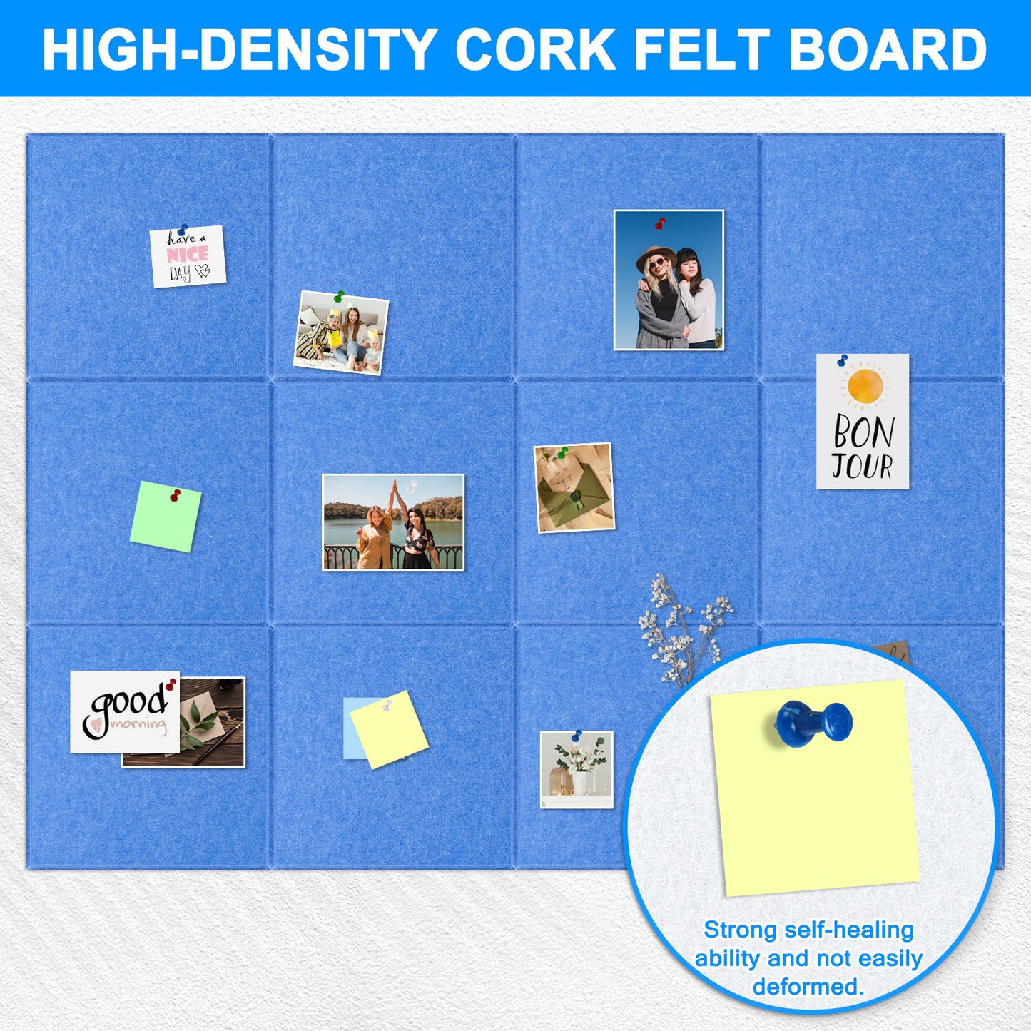 12 Packs Blue Felt Board Large Cork Bulletin Board Cork Board Wall Tiles