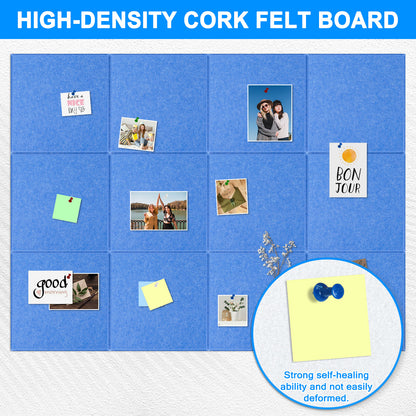 12 Packs Blue Felt Board Large Cork Bulletin Board Cork Board Wall Tiles
