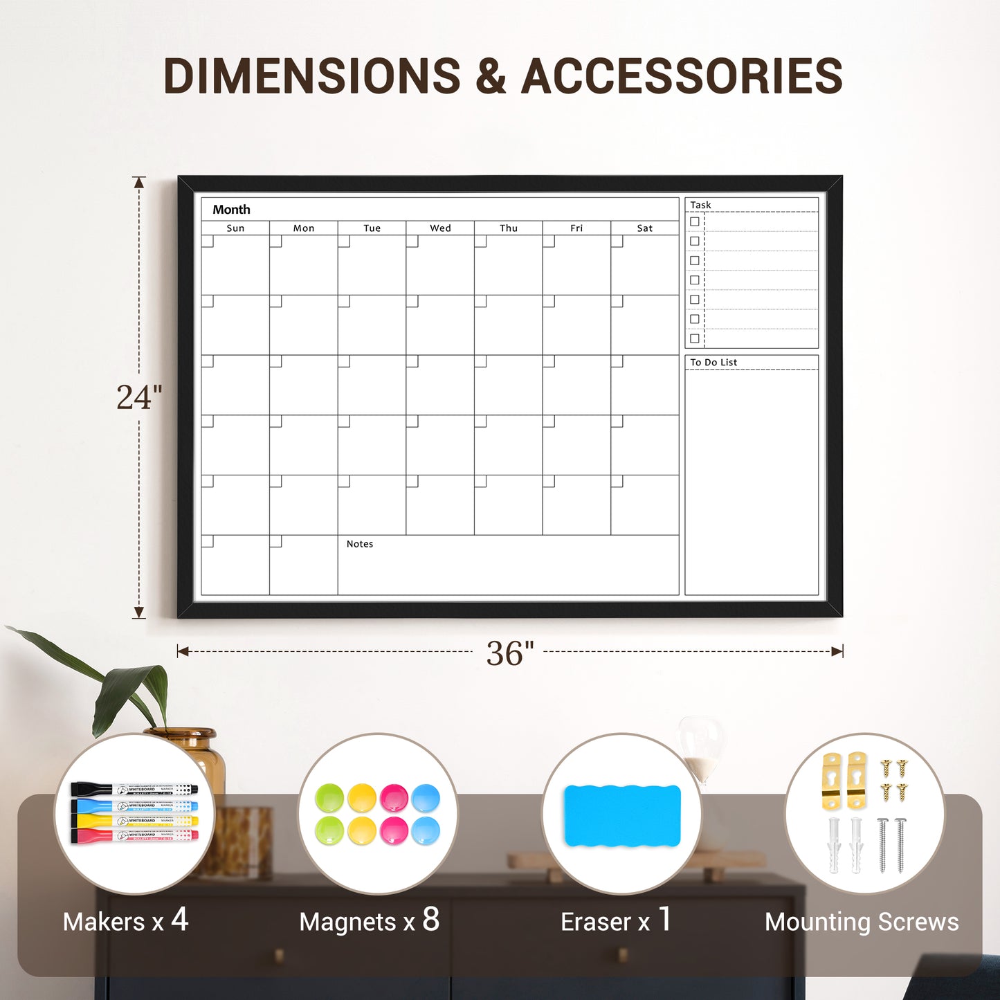 Calendar White Board Dry Erase Calendar Whiteboard 24" x 18" Wall Mount Magnetic Whiteboard Monthly Whiteboard