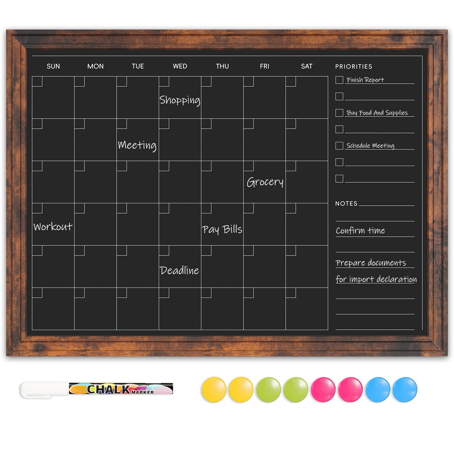 Chalk Board 24" x 18", 36" x 24"Magnetic Calendar Chalkboard for Wall Hanging Chalkboards Sign Monthly Planner