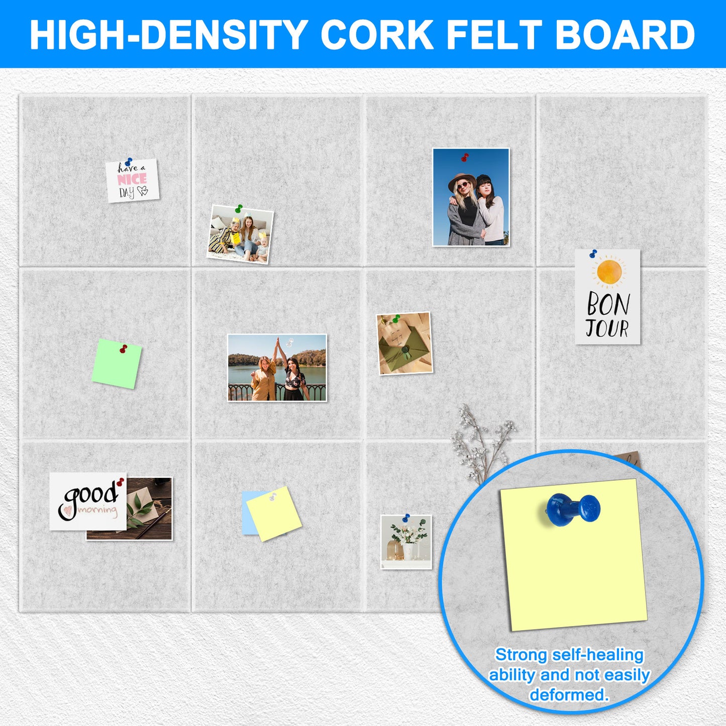 12 Packs Bulletin Board-Felt Board-felt Cork Board Felt Board Tiles for Wall