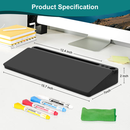 Glass Desktop Whiteboard with Storage Drawer, Black-black Box with 4 Markers 1 Rag