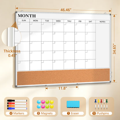 DOLLAR BOSS Calendar Whiteboard Large Dry Erase Board 46.5" X 34.5" Double Sided Magnetic Whiteboard