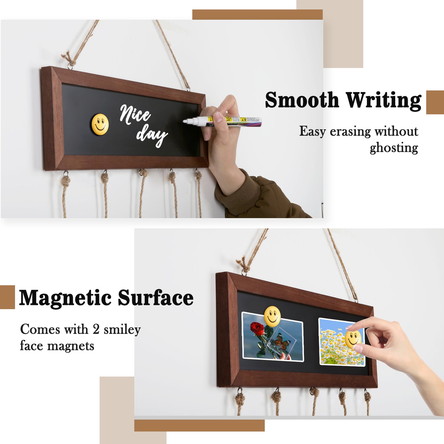 Picture Frames Collage Display Board 15.7''x 35.4'', Wooden Framed Magnetic Blackboard with Markers. Magnets and 30 Clips