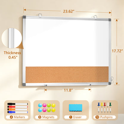 Dry Erase Board Double-Sided Whiteboard Cork Board Combo for Wall,  24" x 18", 36" x 24" Dry Erase White Board Corkboard Combination