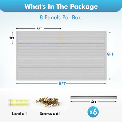 Slatwall Panels 8 ft x 4 ft Horizontal PVC Slatwall Easy Organizer Panels