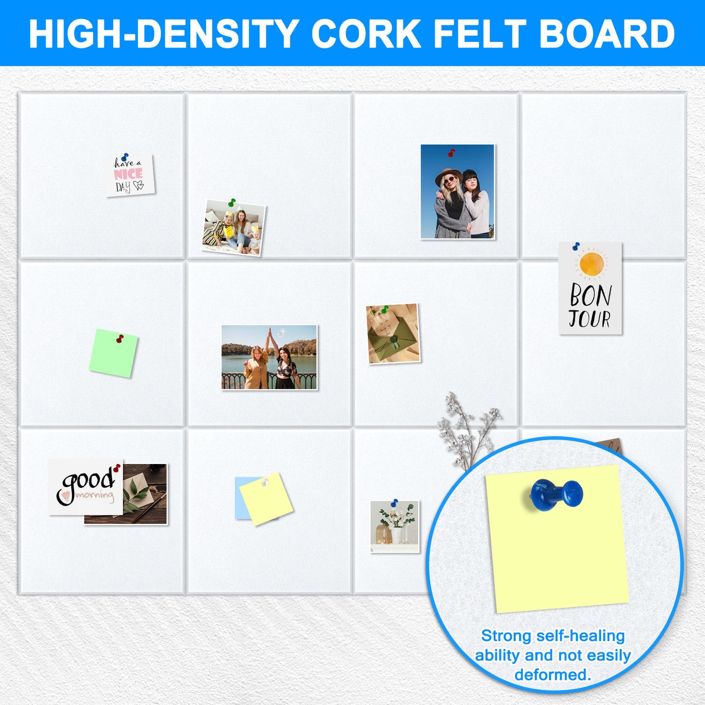 12 Packs White Felt Board Large Cork Bulletin Board Cork Board Wall Tiles