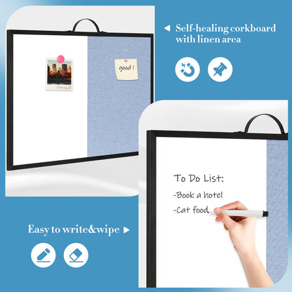 Dry Erase Linen Board, 12"x16" Small Cork Board White Board Combination, Double-Sided Magnetic Bulletin Board for Wall, Vision Board with Markers and Magnets