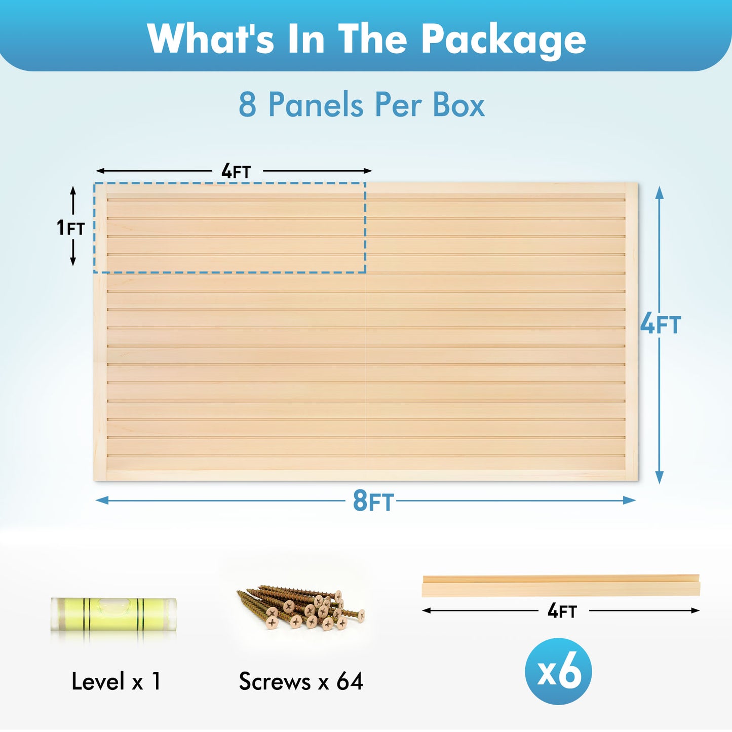 Slatwall Panels 4 ft x 8 ft Horizontal PVC Slatwall Easy Organizer Panels,48" H x 96" L - Pack of 8, Maple