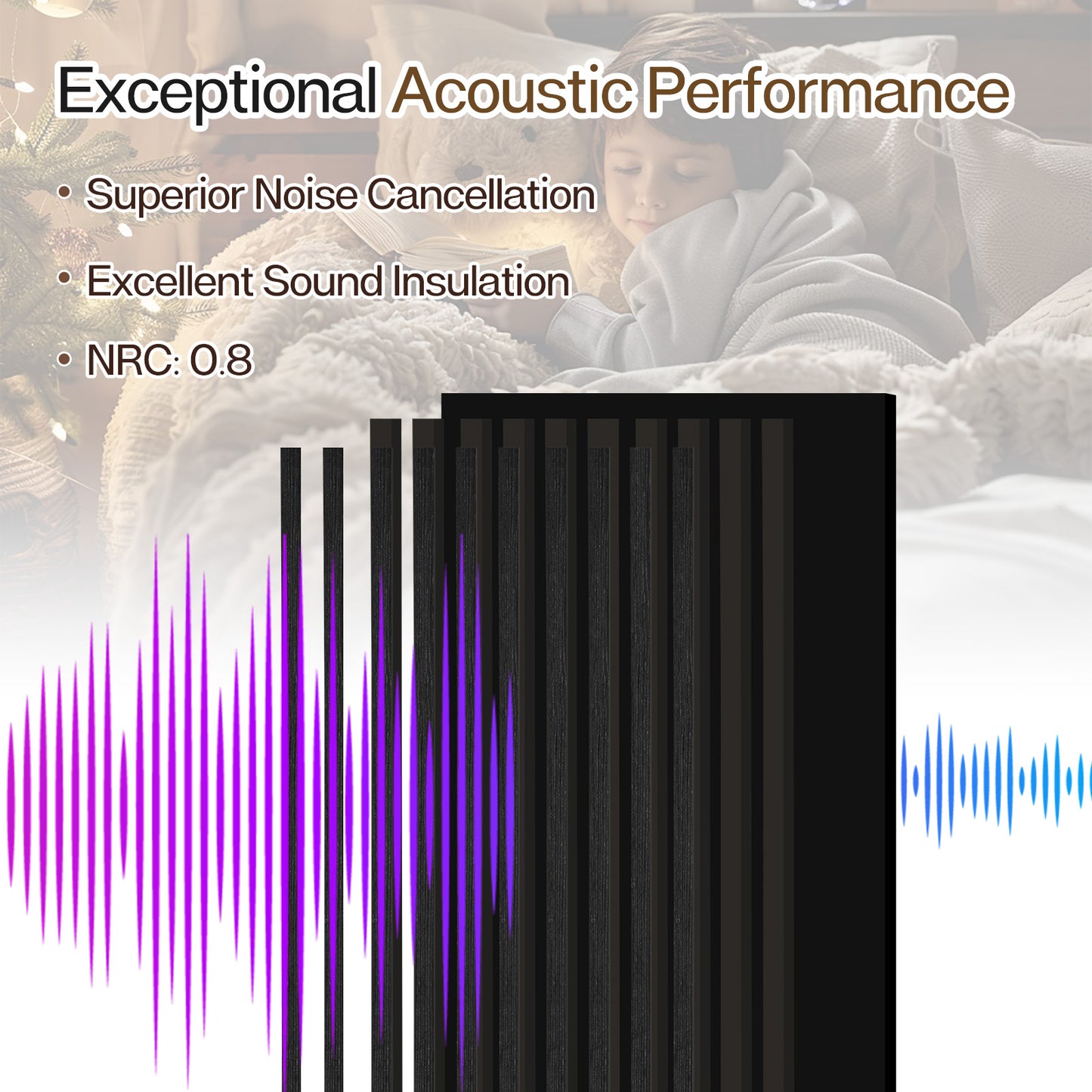 Wood Slat Acoustic Panels for Wall, 46.5" x 23.8" 2Pcs, Black Oak