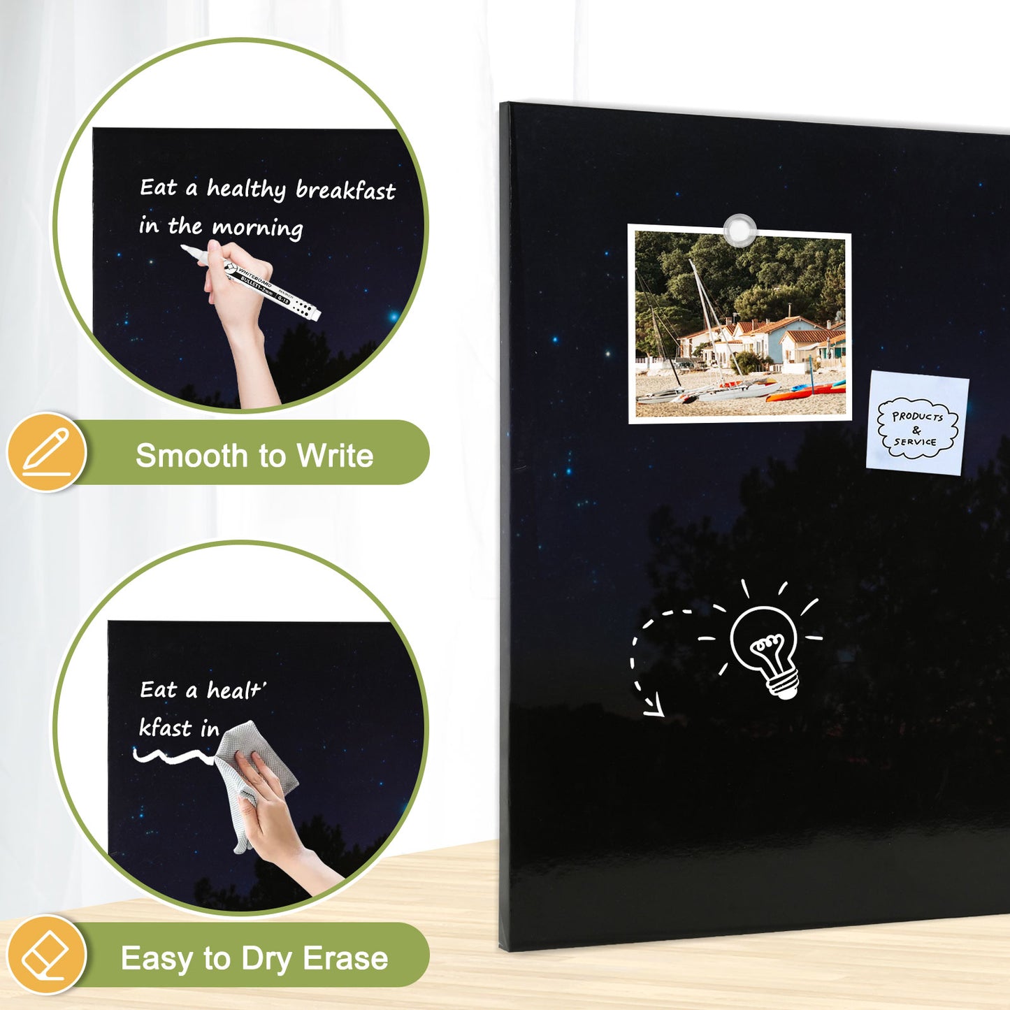 Magnetic Whiteboard Dry Erase White Board Decorative White Board for Wall with Starry Sky Pattern Design