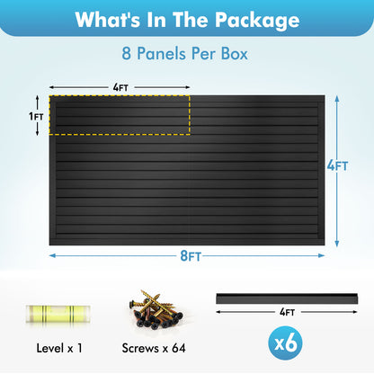 8 ft x 4ft Garage Storage PVC Slatwall Panels 8 sqft Wall Panels Garage Wall Organizer Storage System