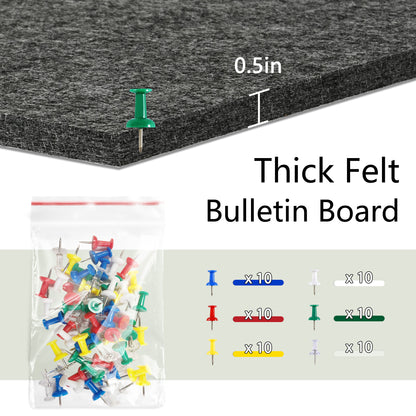 Felt Cork Board Tiles, 6 Packs 12" x 12" 1/2" Thick, Self Adhesive Acoustic Panels Soundproof with 60 Pushpins, Grey