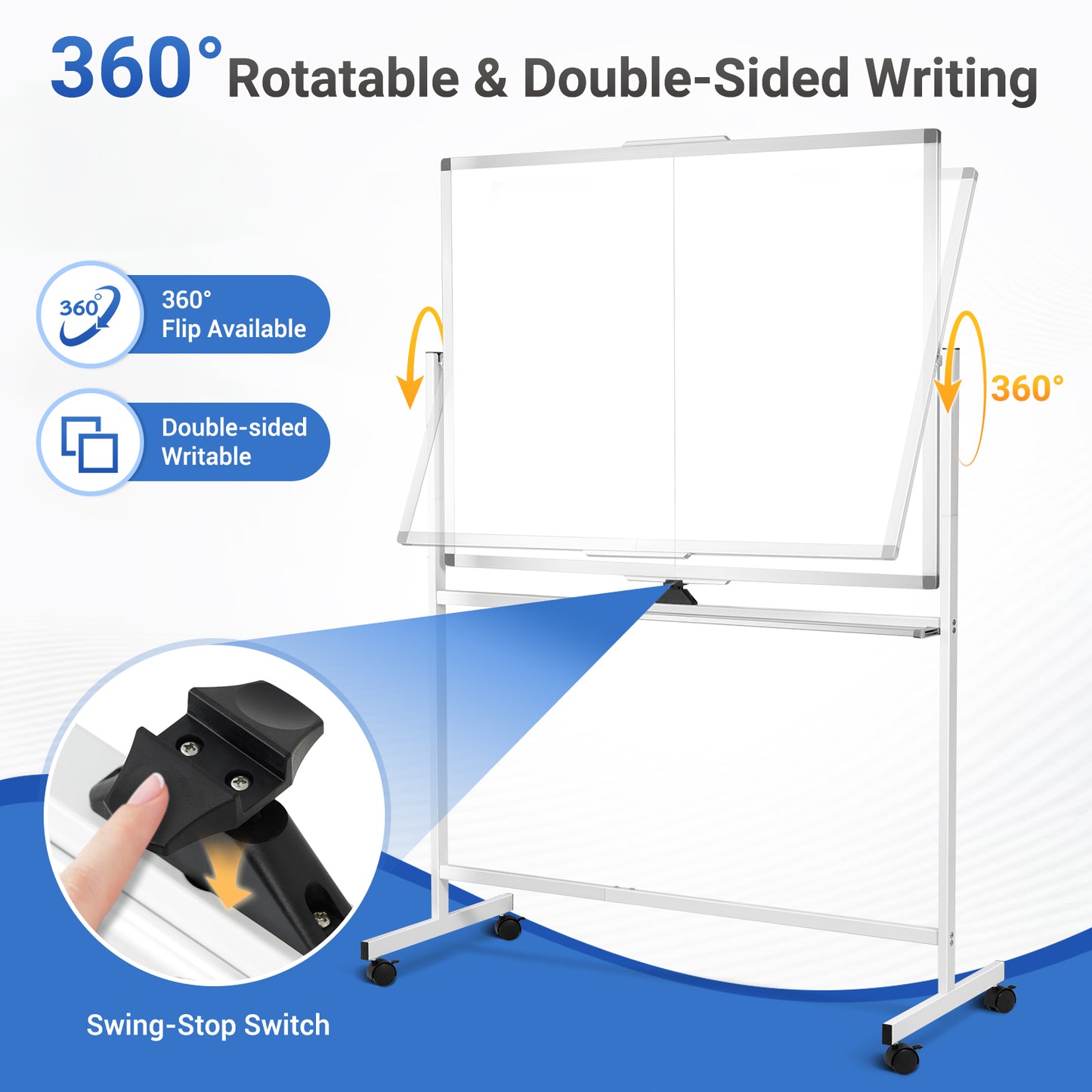 Rolling Dry Erase Board 48 x 36 Double Sided Easel Style Whiteboard with Wheels Mobile Standing White Board with Stand for Office, Classroom & Home, White