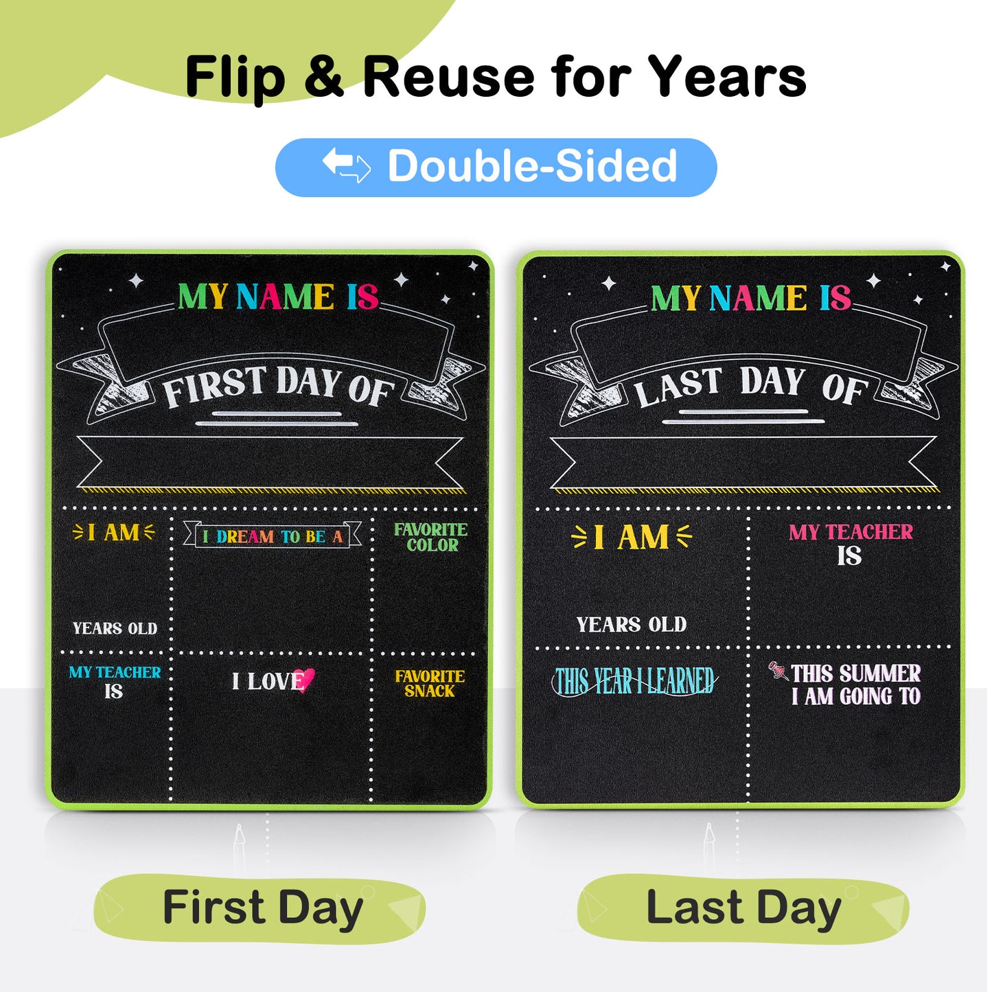 First and Last Day Chalkboard Signs, 14”x11” Double-Sided Reusable And Erasable Chalkboard