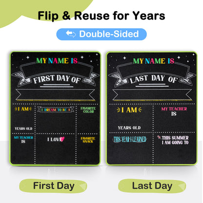 First and Last Day Chalkboard Signs, 14”x11” Double-Sided Reusable And Erasable Chalkboard