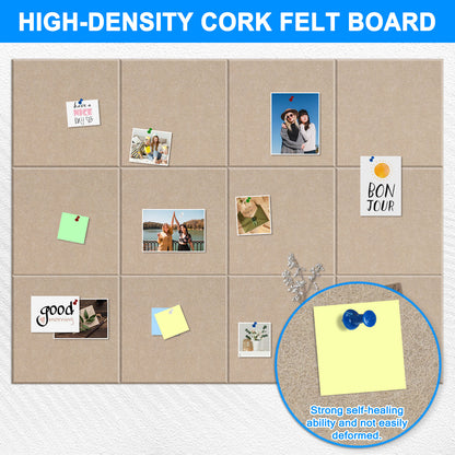 Bulletin Felt Board Pin Board 12 Pack Large Cork Board for Wall Felt Wall Tiles
