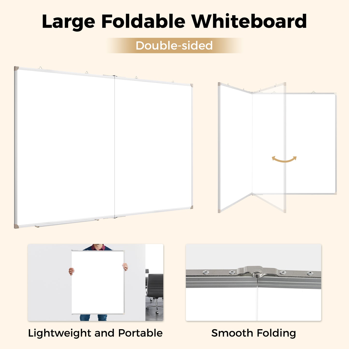 Foldable White Board, Double-Sided Large Magnetic Whiteboard with 8 Markers 8 Magnets 1 Eraser