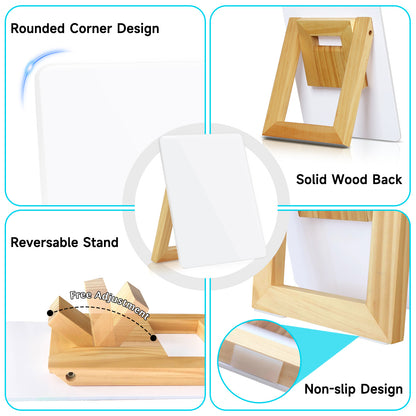 Glass Desktop Whiteboard with Reversable Stand Tabletop Small Portable Dry Erase Glass White Board