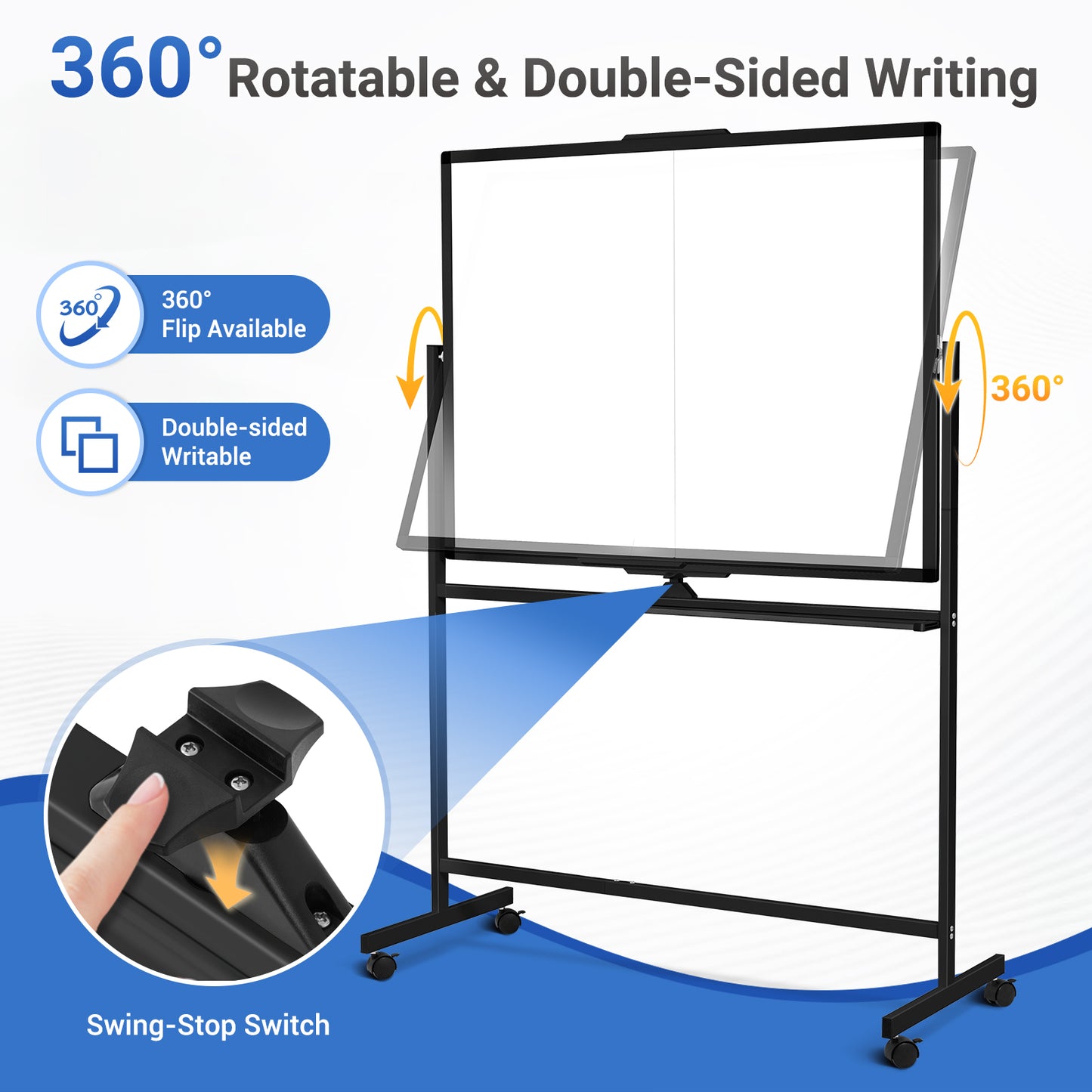 Rolling Dry Erase Board 48 x 36 Double Sided Easel Style Whiteboard with Wheels Mobile Standing White Board with Stand for Office, Classroom & Home, Black