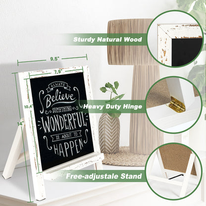 Small Tabletop Chalkboard Signs, 9.5" x 14" Magnetic Chalk board with Stand Wood Frame-White