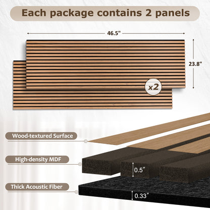 Wood Slat Acoustic Panels for Wall, 46.5" x 23.8" 2Pcs, Oak