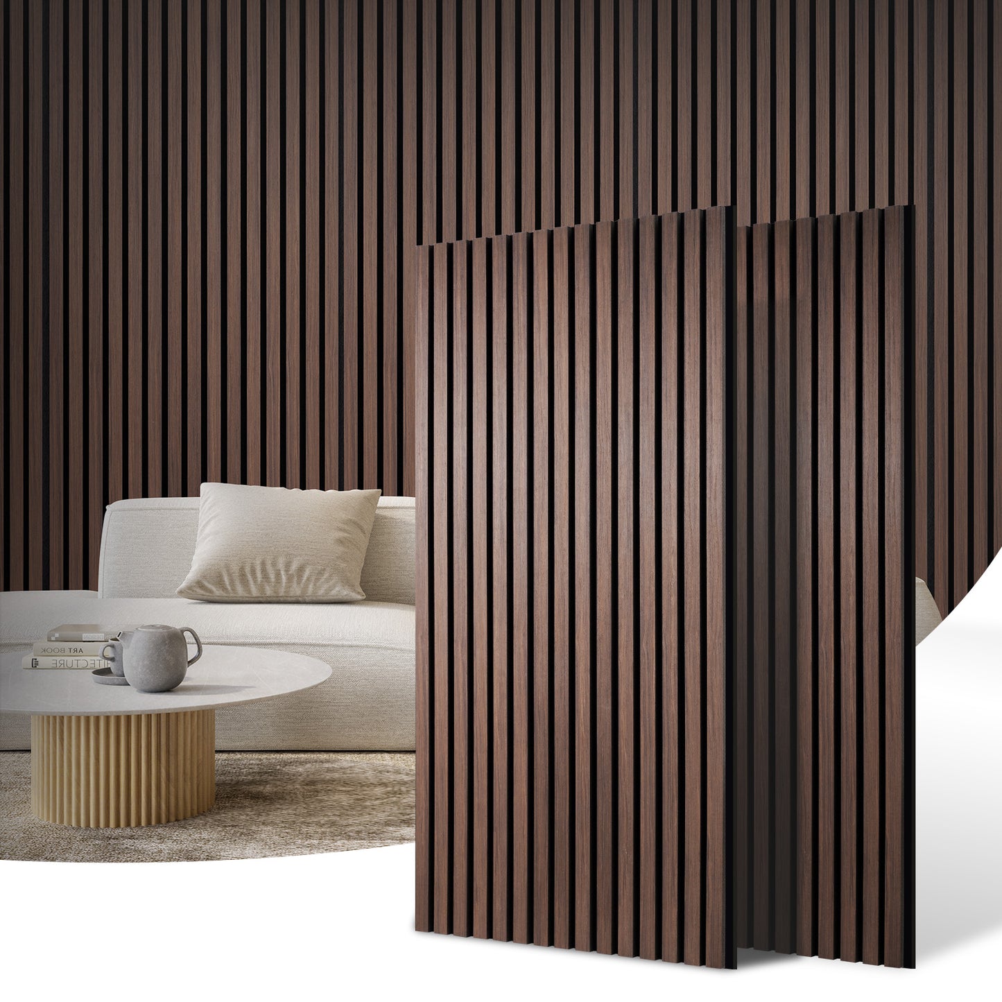 Wood Slat Acoustic Panels for Wall, 46.5" x 23.8" 2Pcs, Ebony