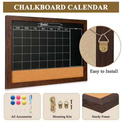 Whiteboard Calendar & Corkboard for Wall, 16"x12" Chalkboard Magnetic Dry Erase Monthly Calendar Chalkboard