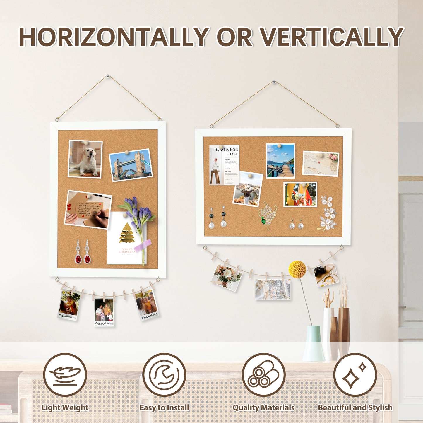 Cork Board Bulletin Board 16x12 Inches Wooden Frame Pin Board