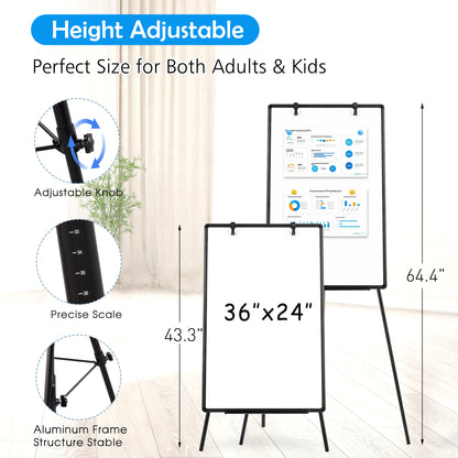 Whiteboard Easel with Stand 36" x 24" Height Adjustable Tripod Stand Portable Magnetic Dry Erase White Board