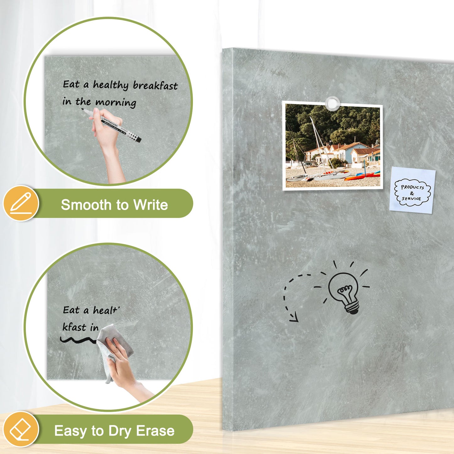 Frameless Magnetic Whiteboard Dry Erase White Board Decorative White Board for Wall with Concrete Pattern