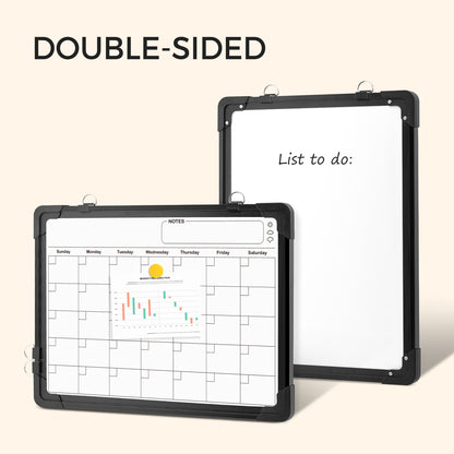 Whiteboard Calendar, Double-Sided, 16" x 12" Monthly Planner with 8 Markers 8 Magnets 1 Eraser-Black