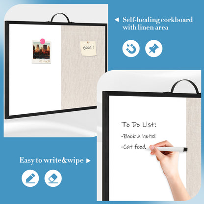 Dry Erase Linen Board, 12"x16" Small Cork Board White Board Combination, Double-Sided Magnetic Bulletin Board for Wall, Vision Board with Markers and Magnets