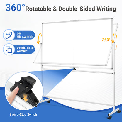 Rolling Whiteboard on Wheels 72"x40" Double-Sided Dry Erase Board with Stand Big White Board with Stand Portable Magnetic Mobile White Board, White
