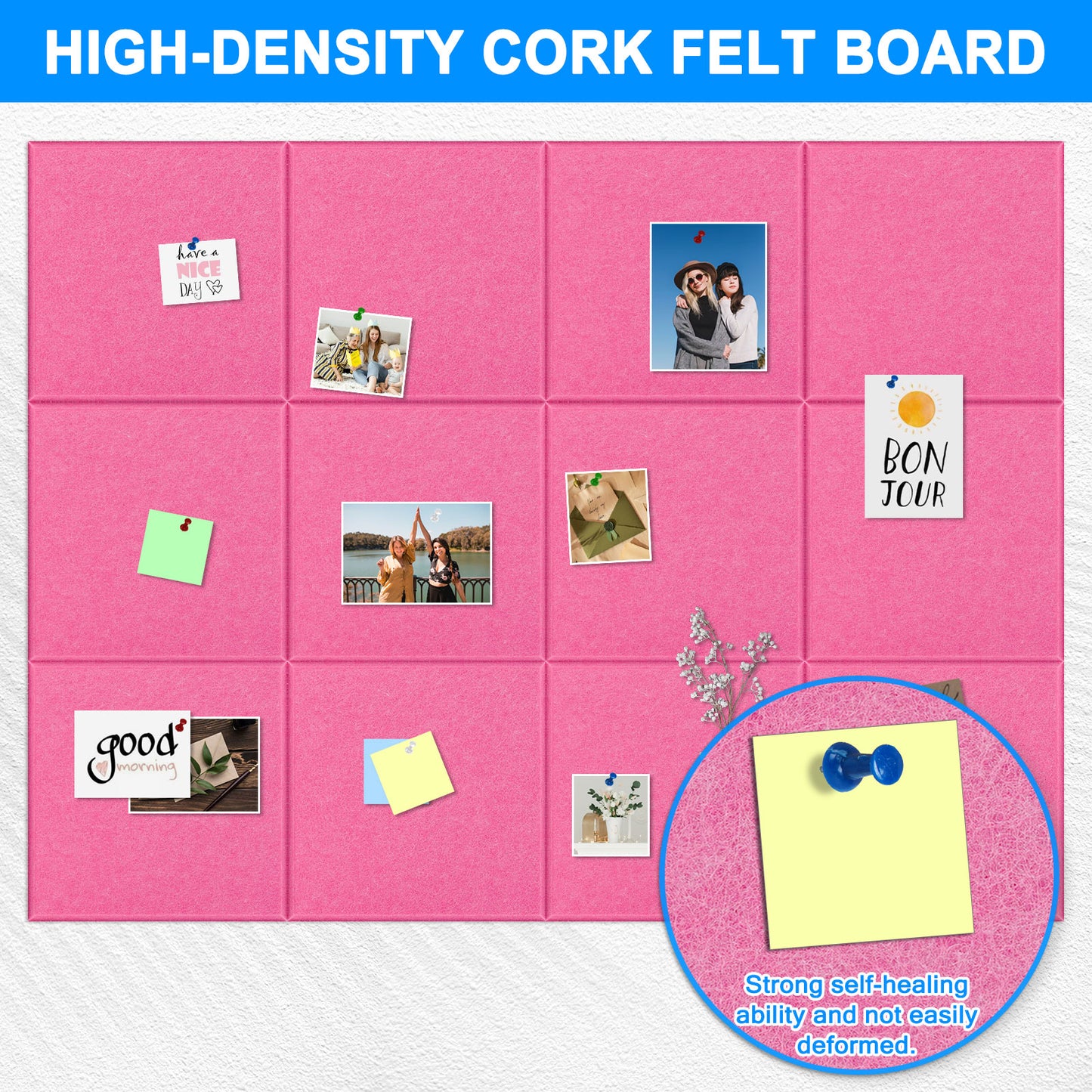 12 Packs Pink Felt Board Large Cork Bulletin Board Cork Board Wall Tiles