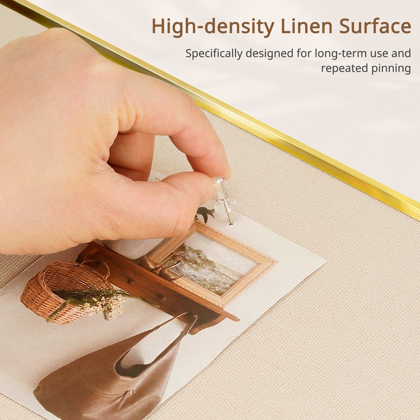 Bulletin Board with Linen Cork Board for Wall Poster Board, Beige
