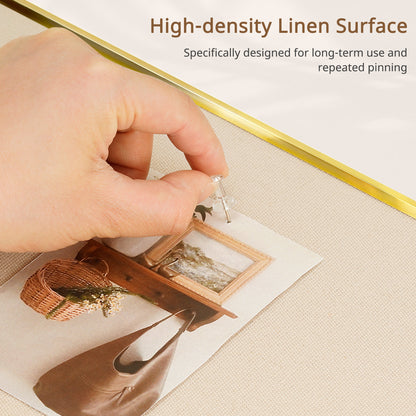 Bulletin Board with Linen Cork Board for Wall Poster Board, Beige