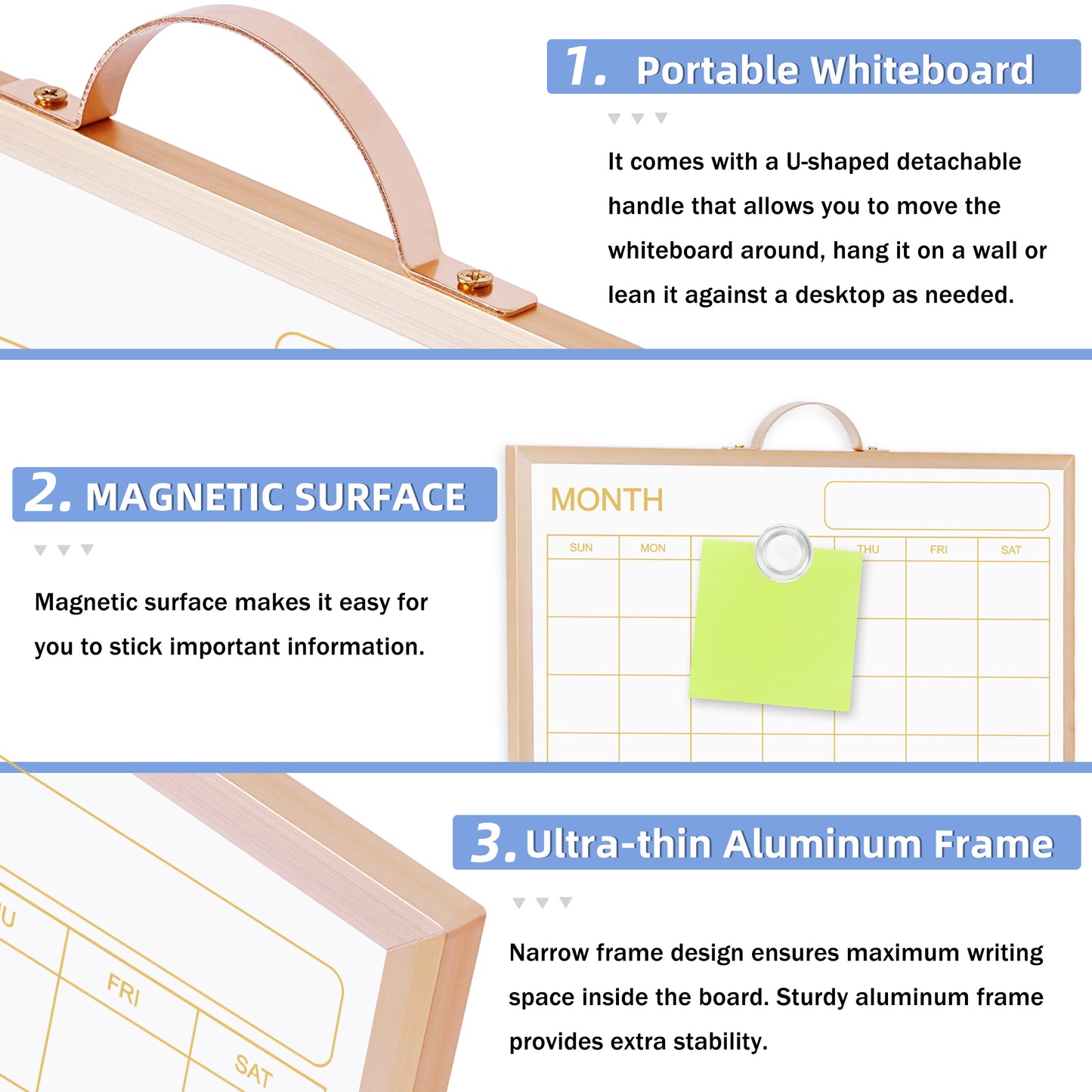 Magnetic Monthly Calendar Whiteboard, 16'' x 12'' Double Sided Dry Erase Calendar for Wall Office Home, Small Portable White Board Calendar