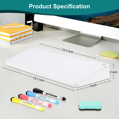 Glass Desktop Whiteboard with Storage Drawer, White-white box with 4 Markers 1 Eraser