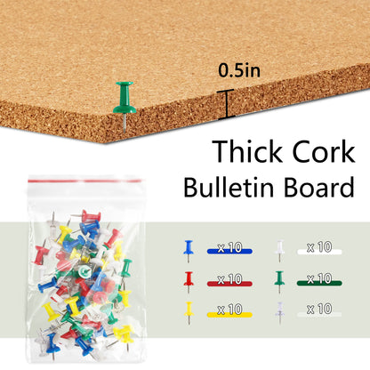 Cork Board Tiles, 6 Packs 12" x 12" 1/2" Thick, Self Adhesive with 60 Pushpins