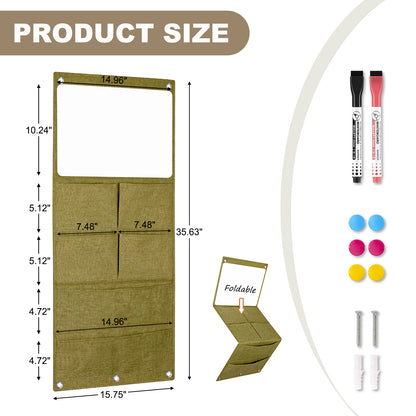 Wall Hanging Organizer Canvas with Whiteboards, Small Dry Erase White Board Wall Hanging Basket with Pockets