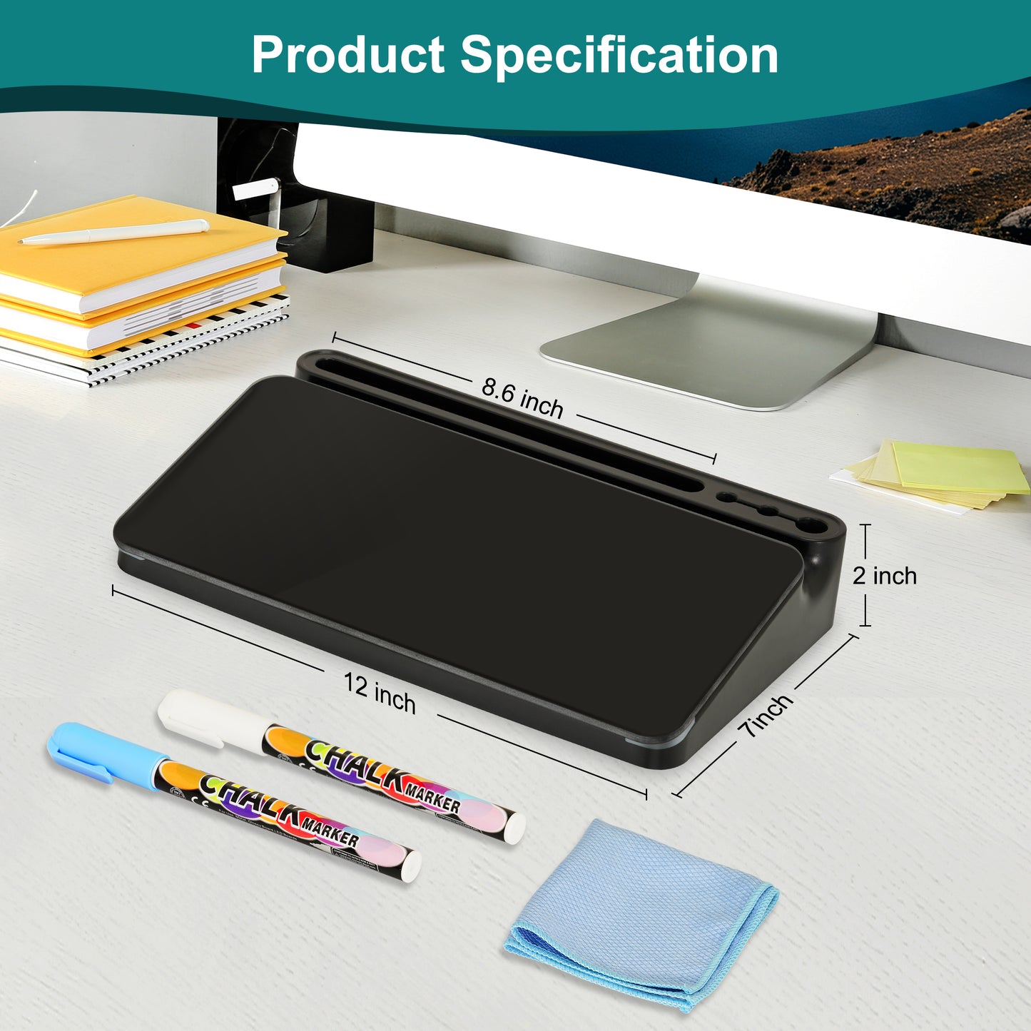 Desktop Glass Whiteboard with Storage Desk Board Buddy Desk Whiteboard Dry Erase Board for Desk