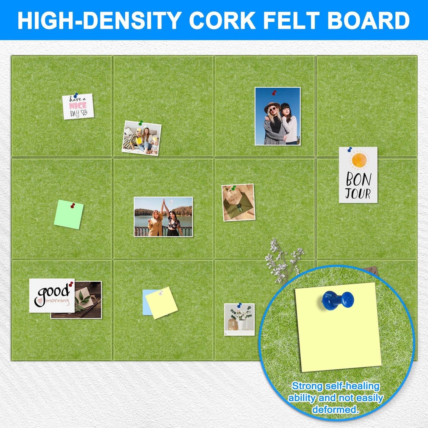 Pack of 12 Green Felt Large Pin Board with 120 Push Pins Cork Board for Wall 48 x 36 inch