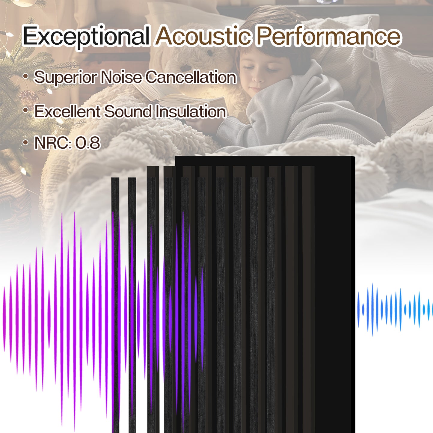 Wood Slat Acoustic Panels for Wall, 94.5" x 7.9" 4Pcs, Black Oak