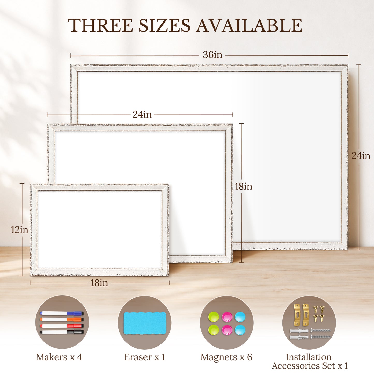 Dry Erase Board 18"x12", 24"x18", 36"x24" Magnetic Whiteboard for Wall White Board with Retro Design White Wooden Frame Wall Mounted Whiteboard