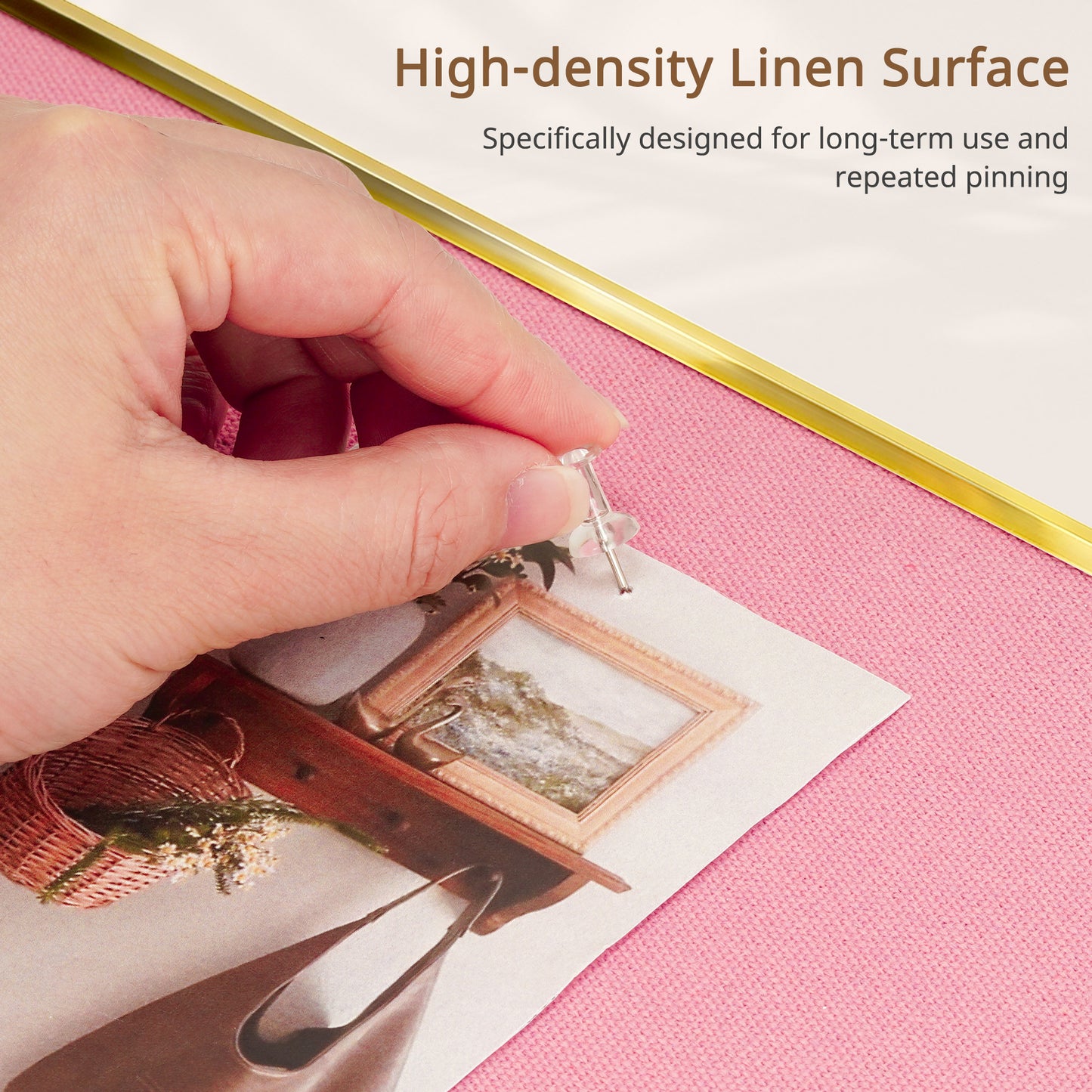 Bulletin Board with Linen Cork Board for Wall Poster Board, Pink