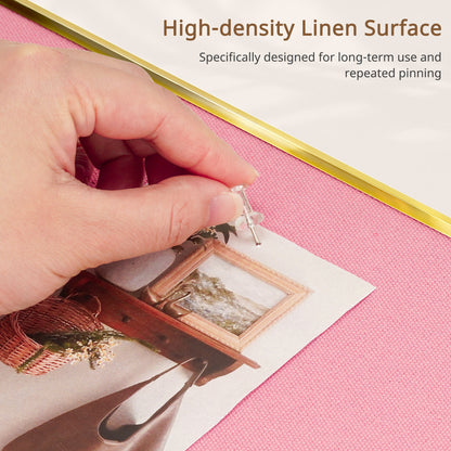 Bulletin Board with Linen Cork Board for Wall Poster Board, Pink